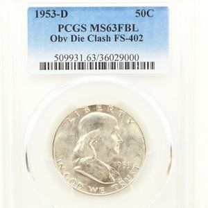 1953-D 50C PCGS MS63 FBL OBV.DIE CLASH FS-402